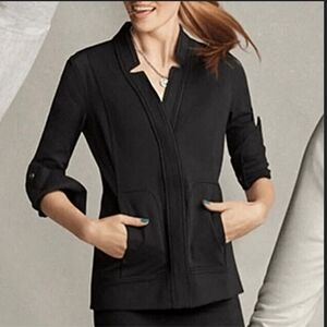 CAbi Around The Clock Zip Madarin Collar Womens Black Blazer Jacket Size L